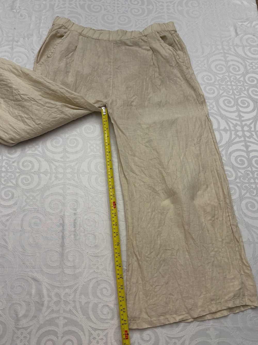 Pistache Italian 100% Linen Wide Leg Cropped Ankle Pants Trousers Woman Large - Picture 8 of 13